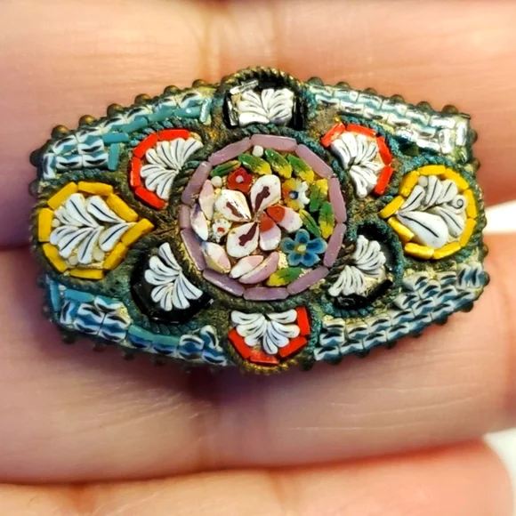 Millefiori Vintage Micro Mosaic Brooch Made In Italy Mid Century Floral Signed